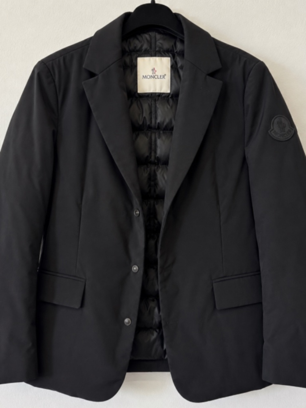Moncler SFAR Black Down Filled Tailored Blazer Jacket Size 4 Made in Italy